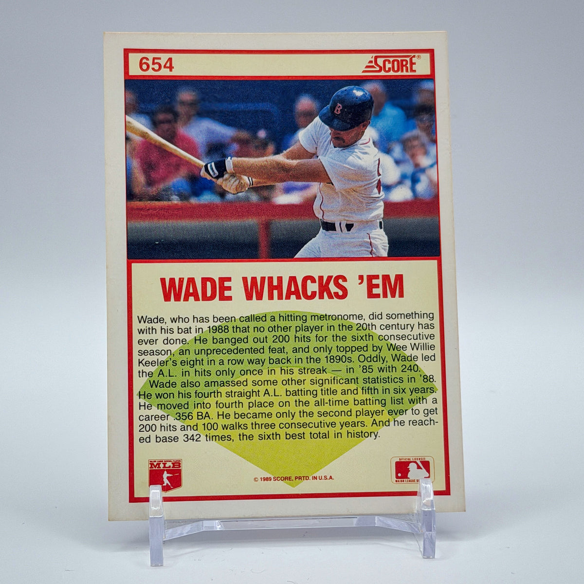 Wade Boggs – 1989 Score 1988 Highlight Base #654 – Boston Red Sox - back