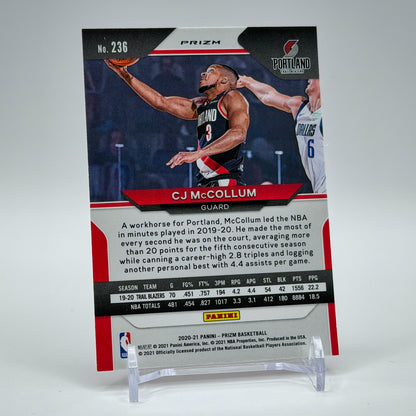 CJ McCollum – 2020-21 Panini Prizm Ruby Wave Prizm #236 – Portland Trail Blazers - back