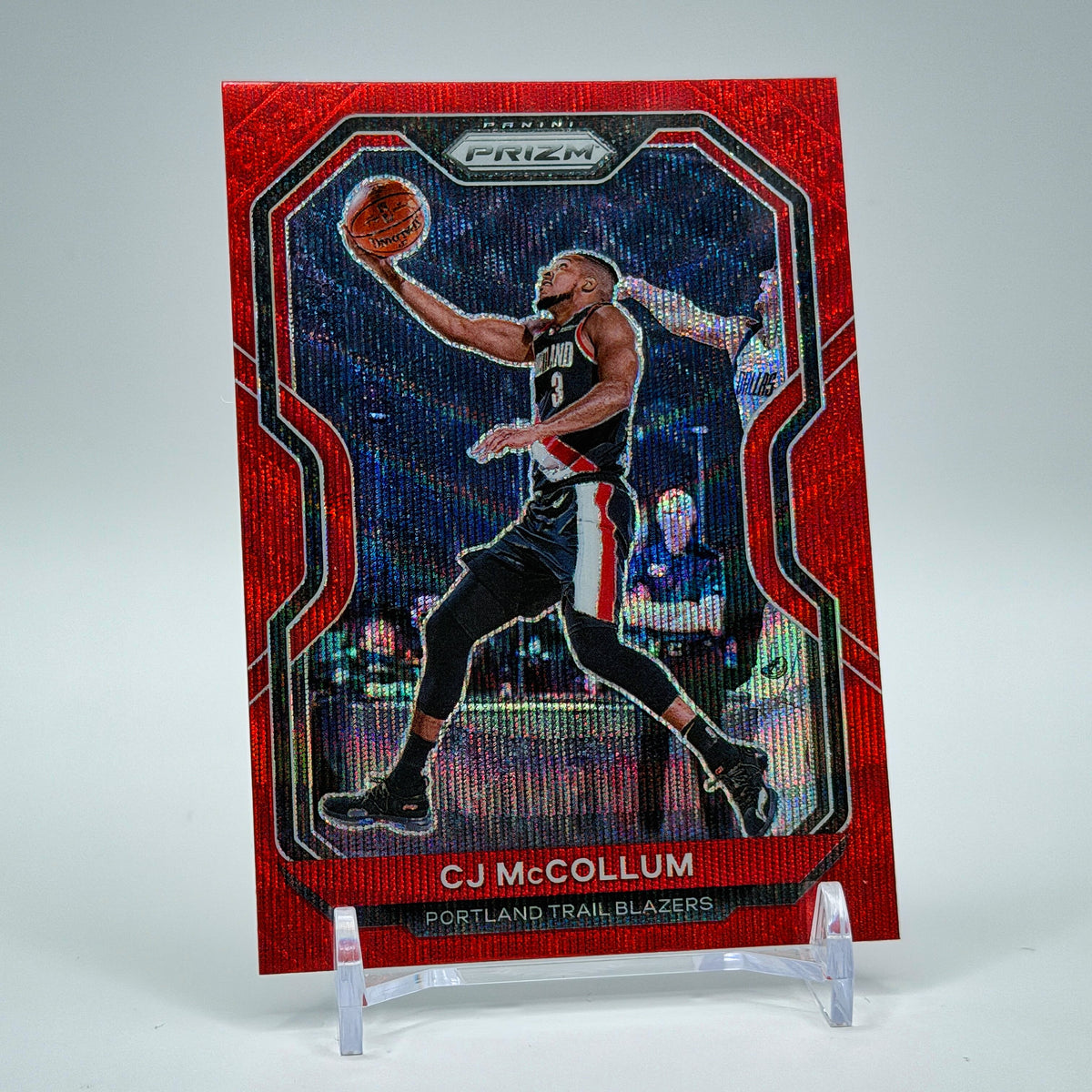 CJ McCollum – 2020-21 Panini Prizm Ruby Wave Prizm #236 – Portland Trail Blazers - front