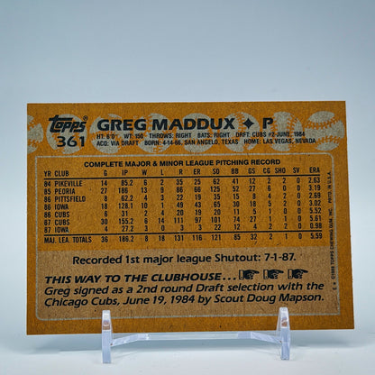 Greg Maddux – 1988 Topps Base #361 – Chicago Cubs - back