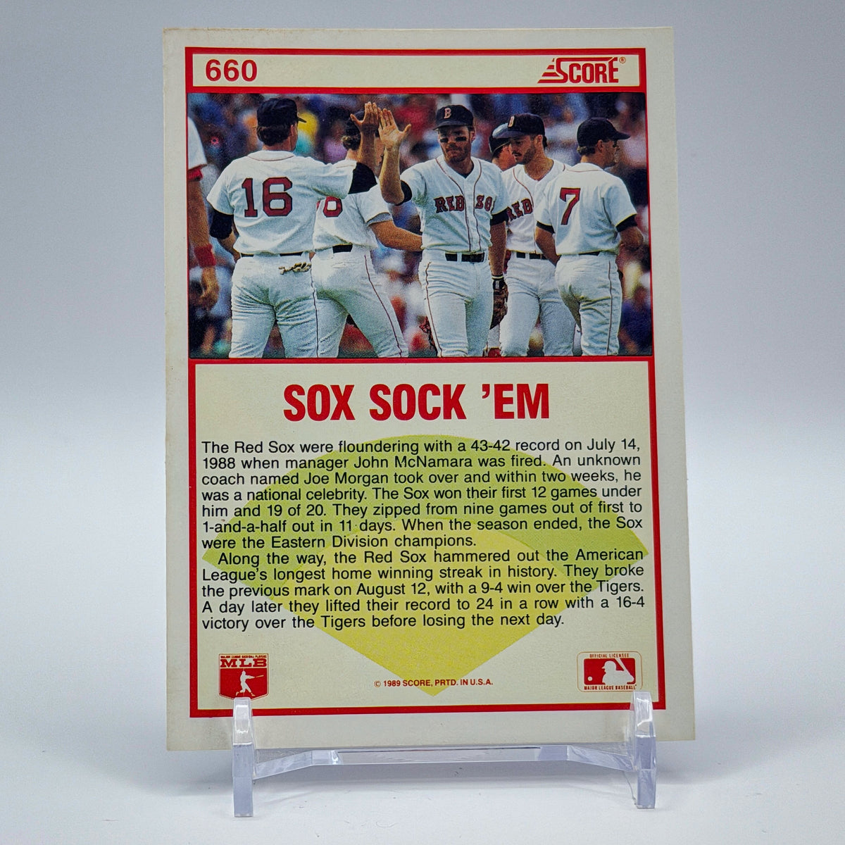 Boston Red Sox – 1989 Score 1988 Highlight Base #660 – Boston Red Sox - back
