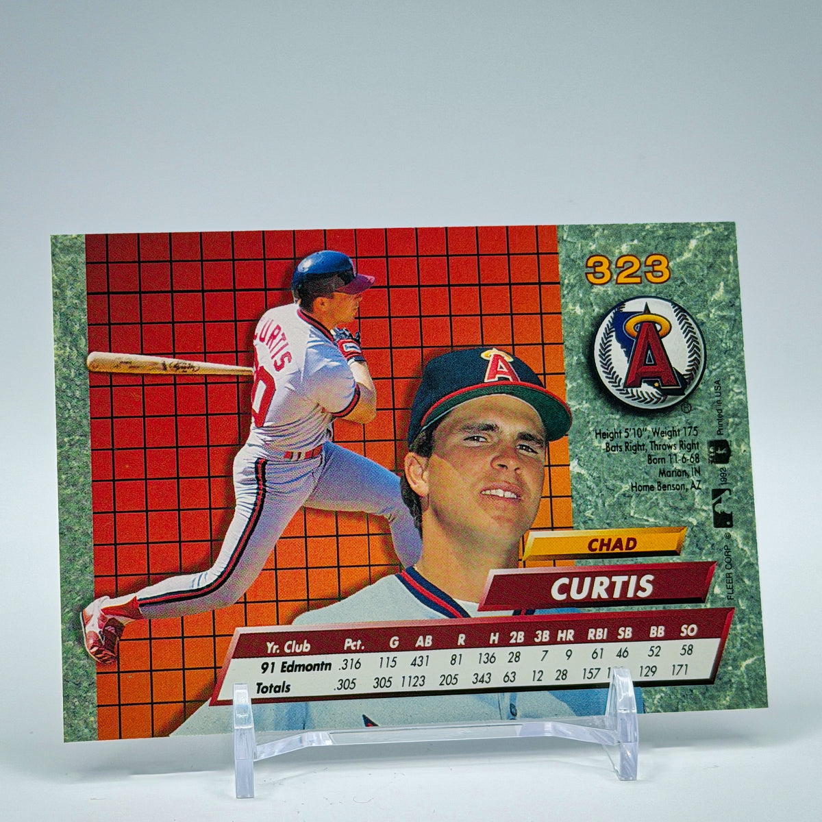Chad Curtis – 1992 Fleer Ultra Rookie Base #323 – California Angels - back