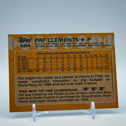 Pat Clements – 1988 Topps Base #484 – New York Yankees - back